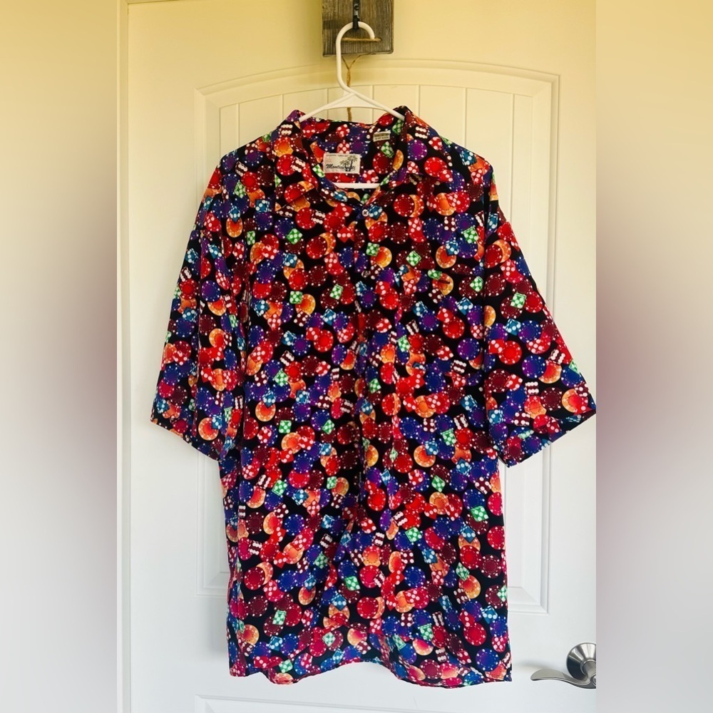 Monticerutti Shirt Mens XL Colorful Las Vegas Dice Chips Button Up Hawaiian